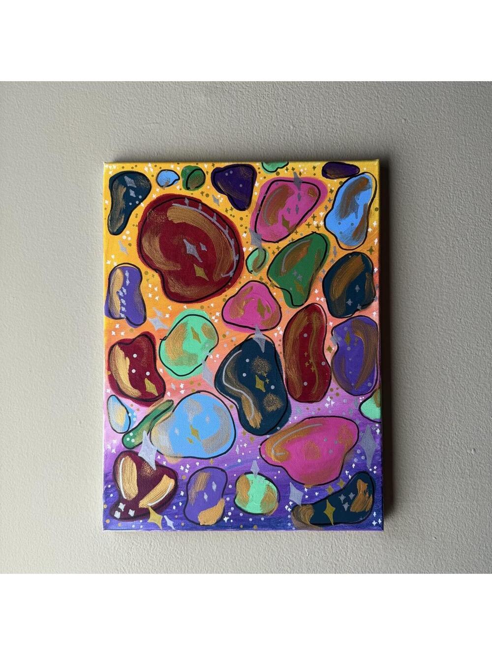 Original Hand-Painted Colorful Abstract Gem Canvas ✨🎨